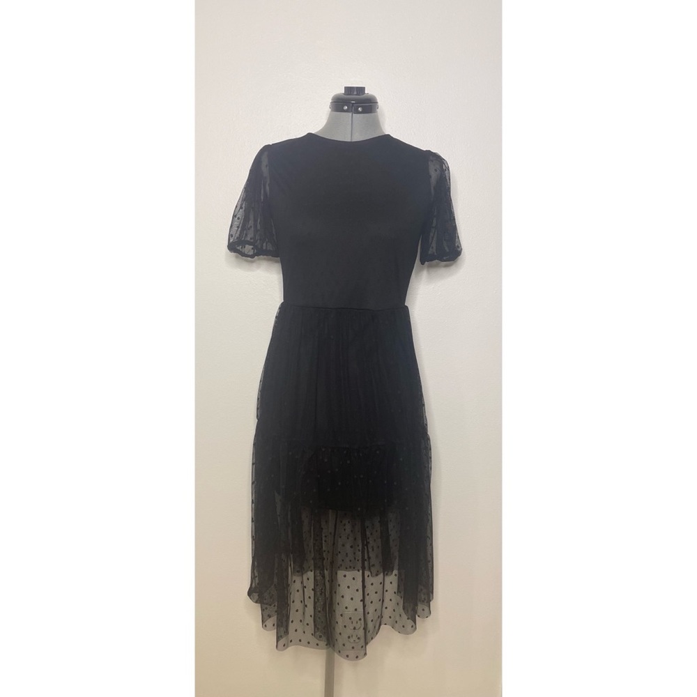 Black sheer dots midi dress